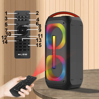 Galingas nešiojamas „Bluetooth“ garsiakalbis su mikrofonu ir pulteliu, USB, SD, karaokė