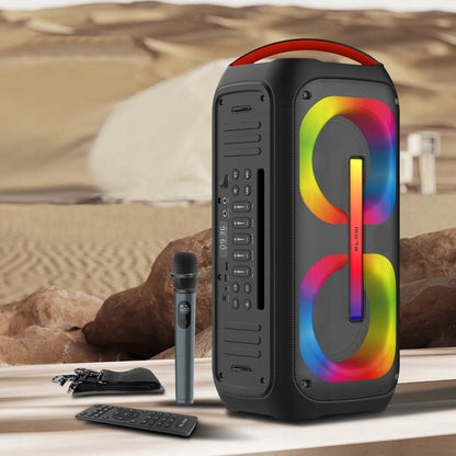 Galingas nešiojamas „Bluetooth“ garsiakalbis su mikrofonu ir pulteliu, USB, SD, karaokė