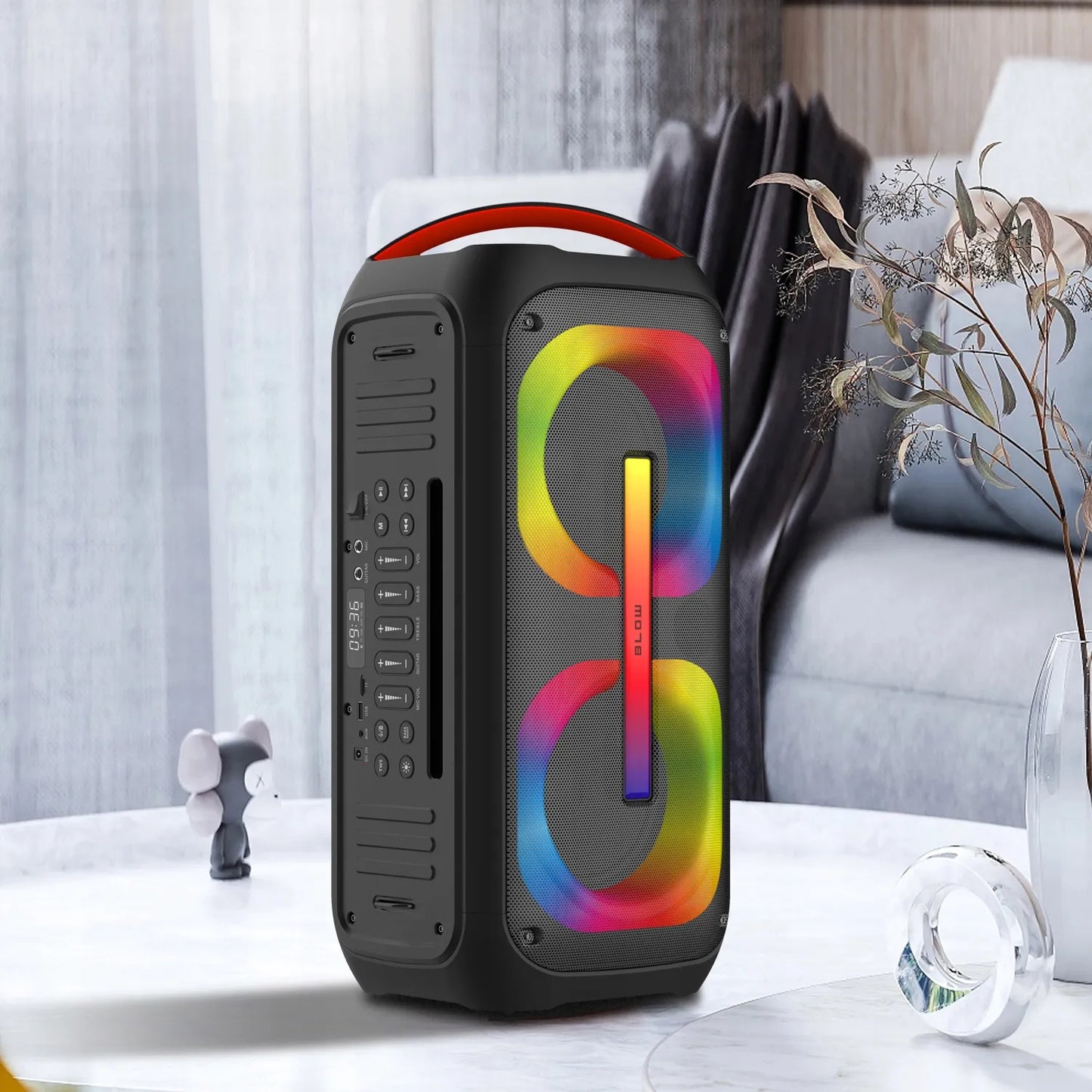 Galingas nešiojamas „Bluetooth“ garsiakalbis su mikrofonu ir pulteliu, USB, SD, karaokė