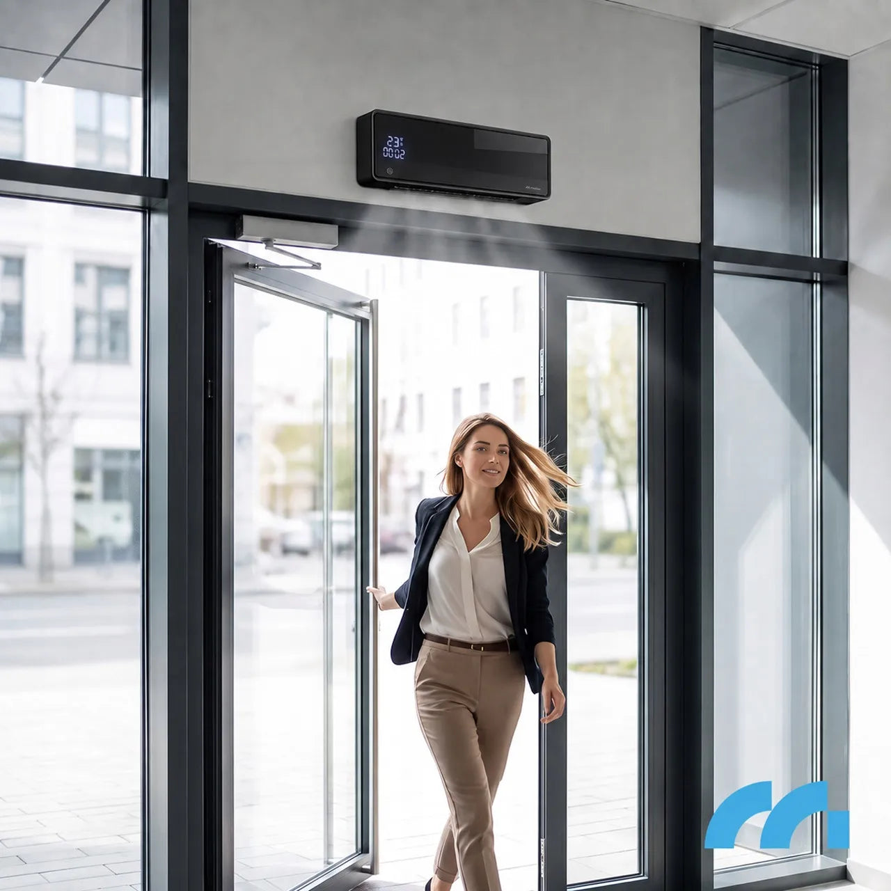 Galingas oro užuolaidos elektrinis šildytuvas, WiFi, nuotolinio valdymo pultas, laikmatis, 2000 W