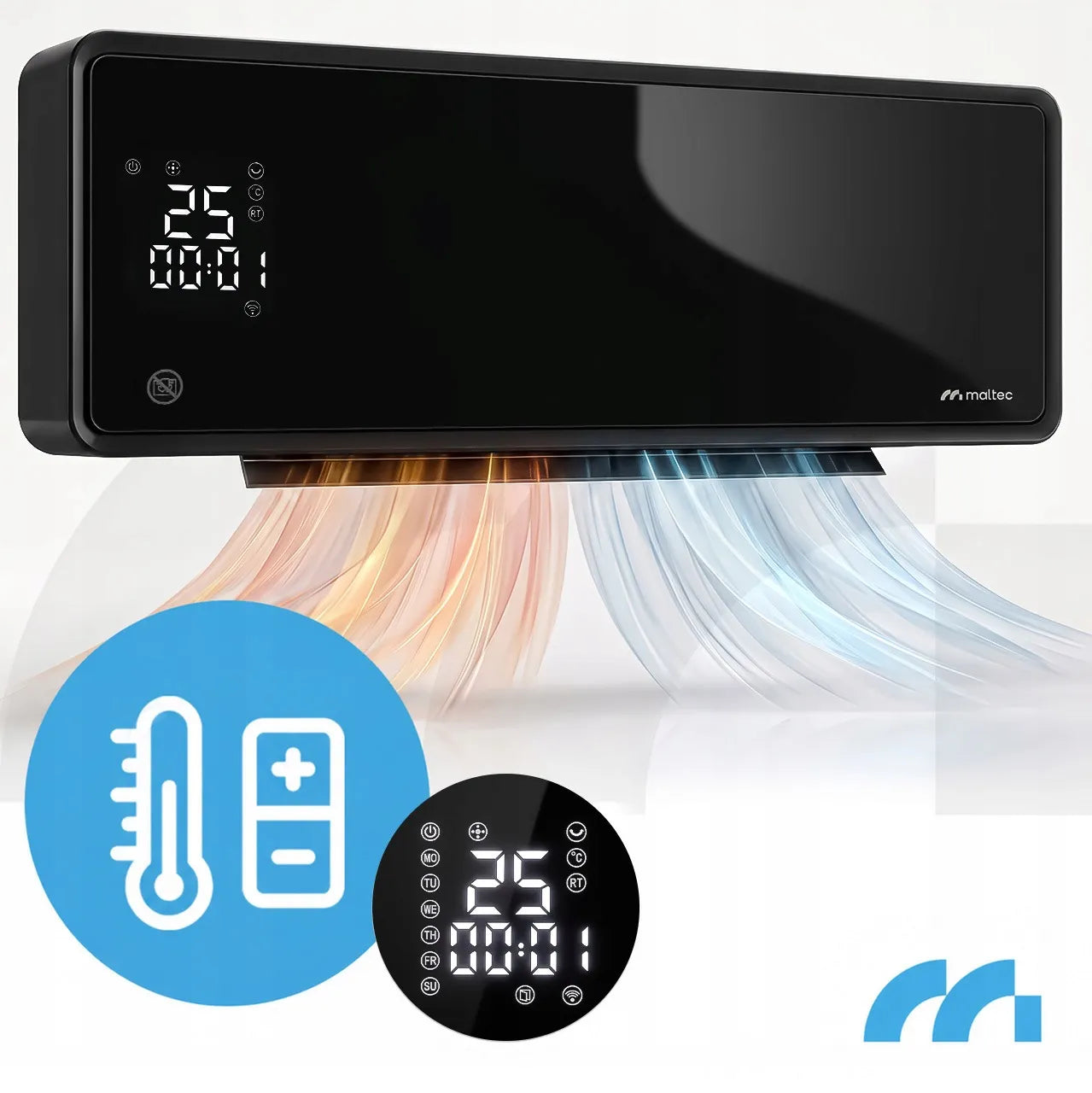 Galingas oro užuolaidos elektrinis šildytuvas, WiFi, nuotolinio valdymo pultas, laikmatis, 2000 W