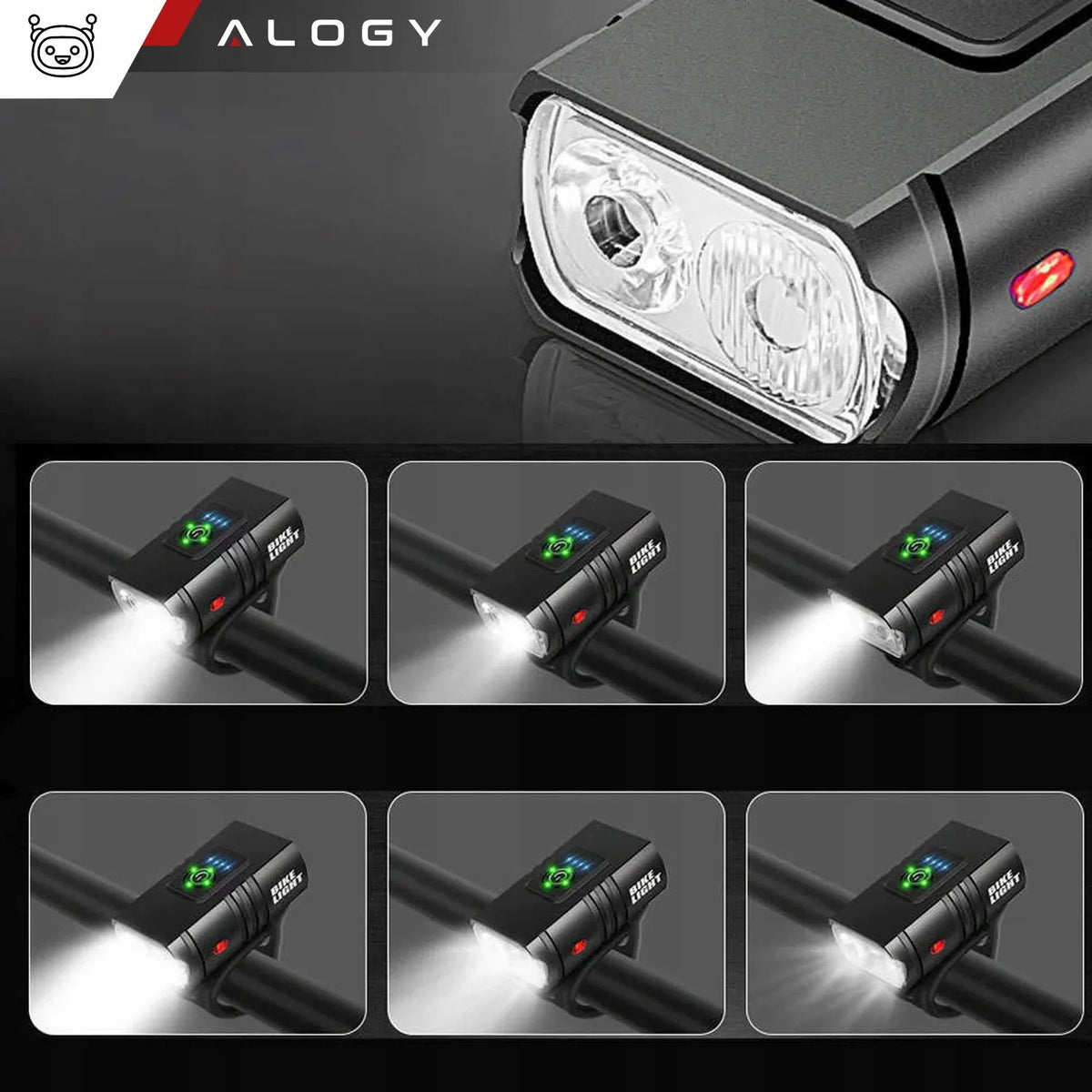 Galingas priekinis LED dviračio žibintas „Alogy“, 800 lm, atsparus vandeniui