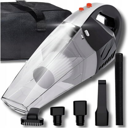 Galingas rankinis automobilinis dulkių siurblys su žibintuvėliu 12V 120W ir krepšiu