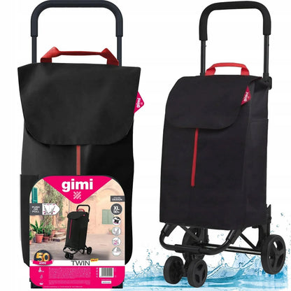 „Gimi New Twin“ sulankstomas pirkinių vežimėlis su keturiais ratukais, juodas