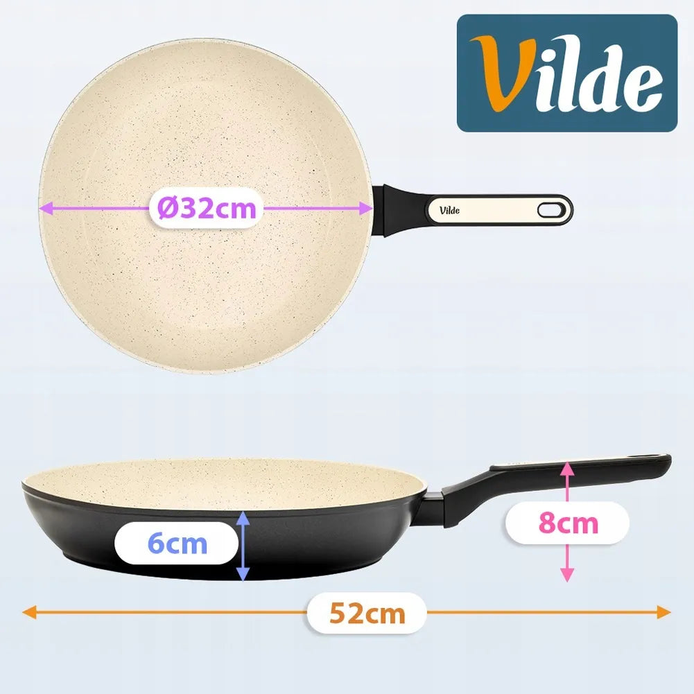 Granitinė keptuvė kepimui ir troškinimui VILDE CREAMTICA, dujinėms, indukcinėms viryklėms, 32 cm