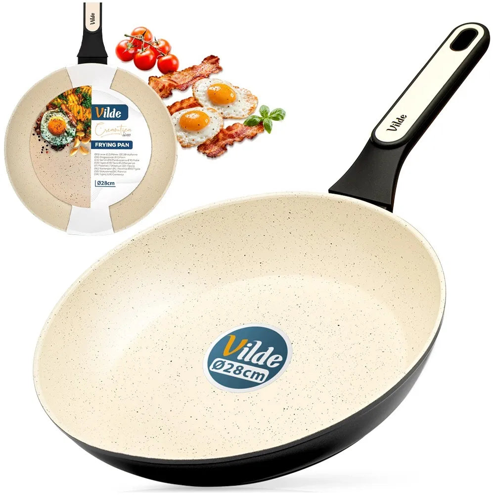 Granitinė keptuvė kepimui ir troškinimui Vilde Creamtica, skirta dujinėms ir indukcinėms viryklėms, 28 cm