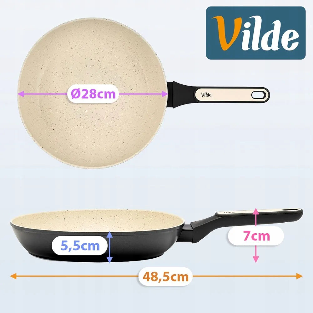 Granitinė keptuvė kepimui ir troškinimui Vilde Creamtica, skirta dujinėms ir indukcinėms viryklėms, 28 cm