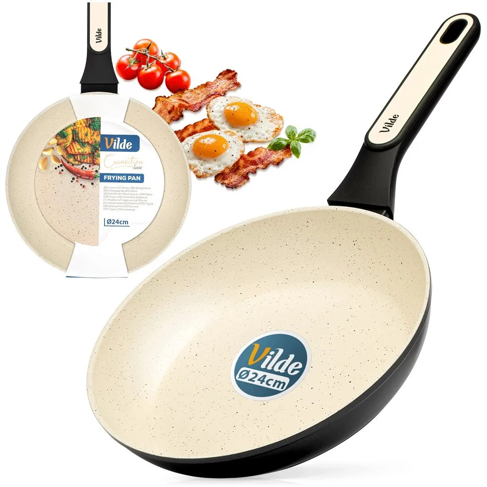Granitinė keptuvė VILDE CREAMTICA kepimui ir troškinimui, 24 cm, tinka indukcijai