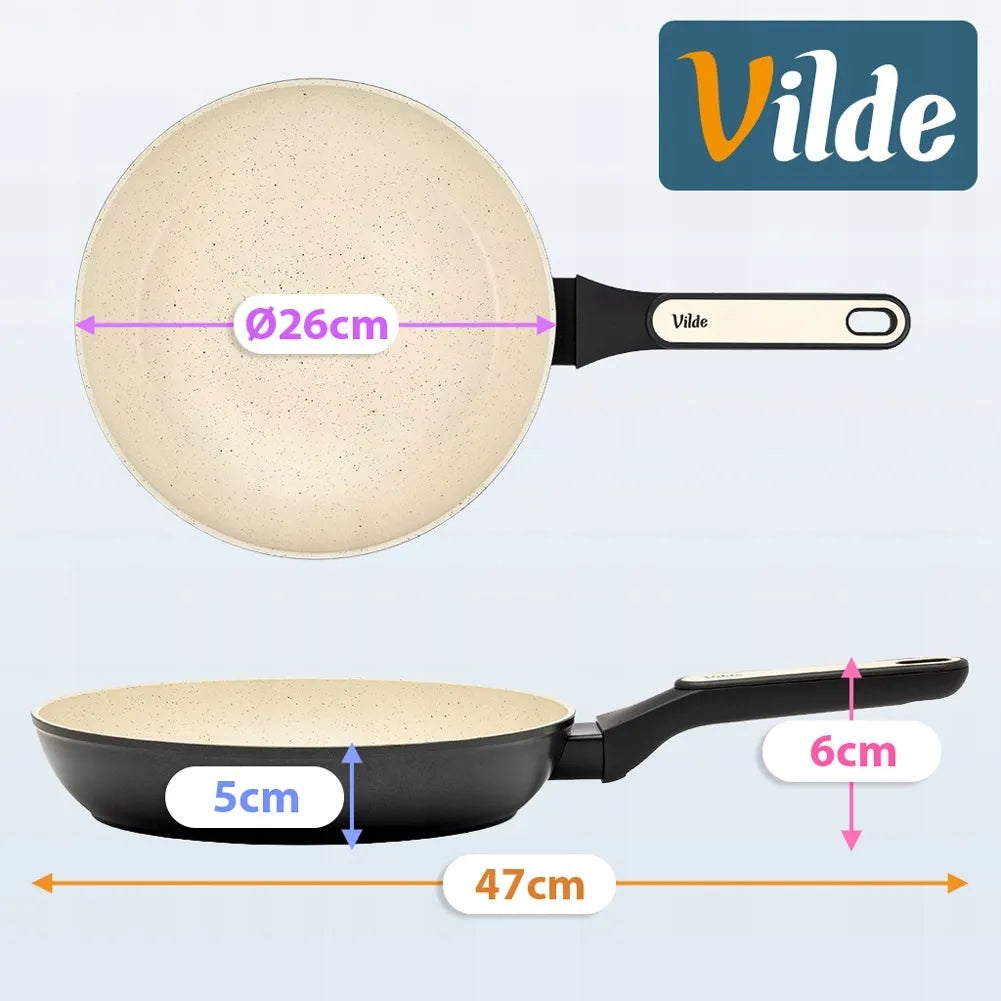 Granitinė keptuvė VILDE CREAMTICA kepimui ir troškinimui, dujinėms, indukcinėms viryklėms, 26 cm