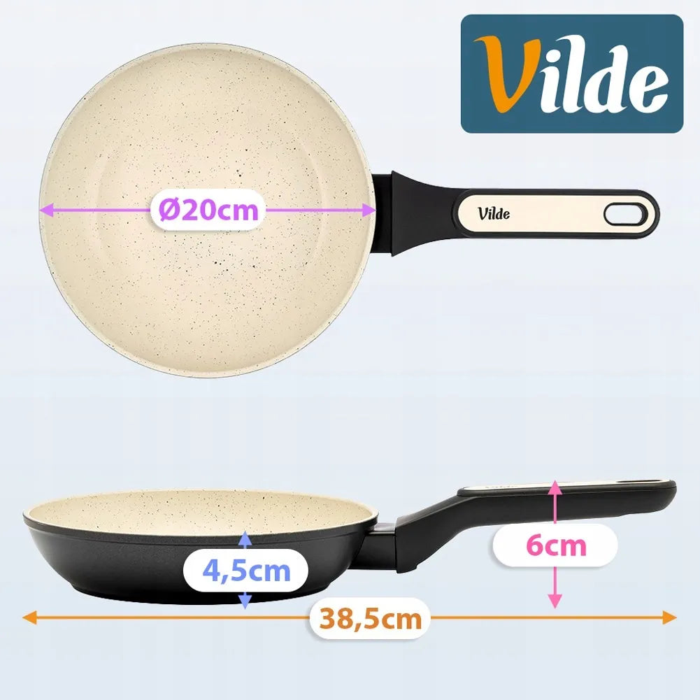 Granitinė keptuvė VILDE CREAMTICA kepimui ir troškinimui, dujinėms ir indukcinėms viryklėms, 20 cm
