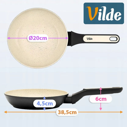 Granitinė keptuvė VILDE CREAMTICA kepimui ir troškinimui, dujinėms ir indukcinėms viryklėms, 20 cm