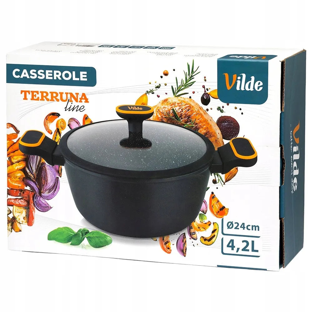 Granitinis puodas su dangčiu virimui ir troškinimui VILDE 24 cm 4,2 l