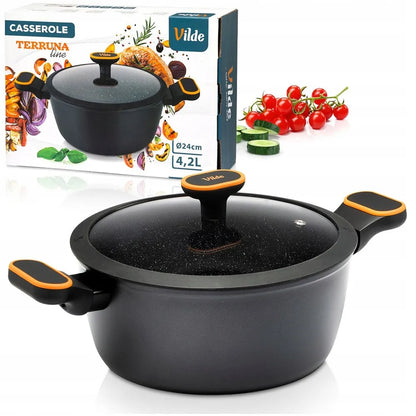Granitinis puodas su dangčiu virimui ir troškinimui VILDE 24 cm 4,2 l