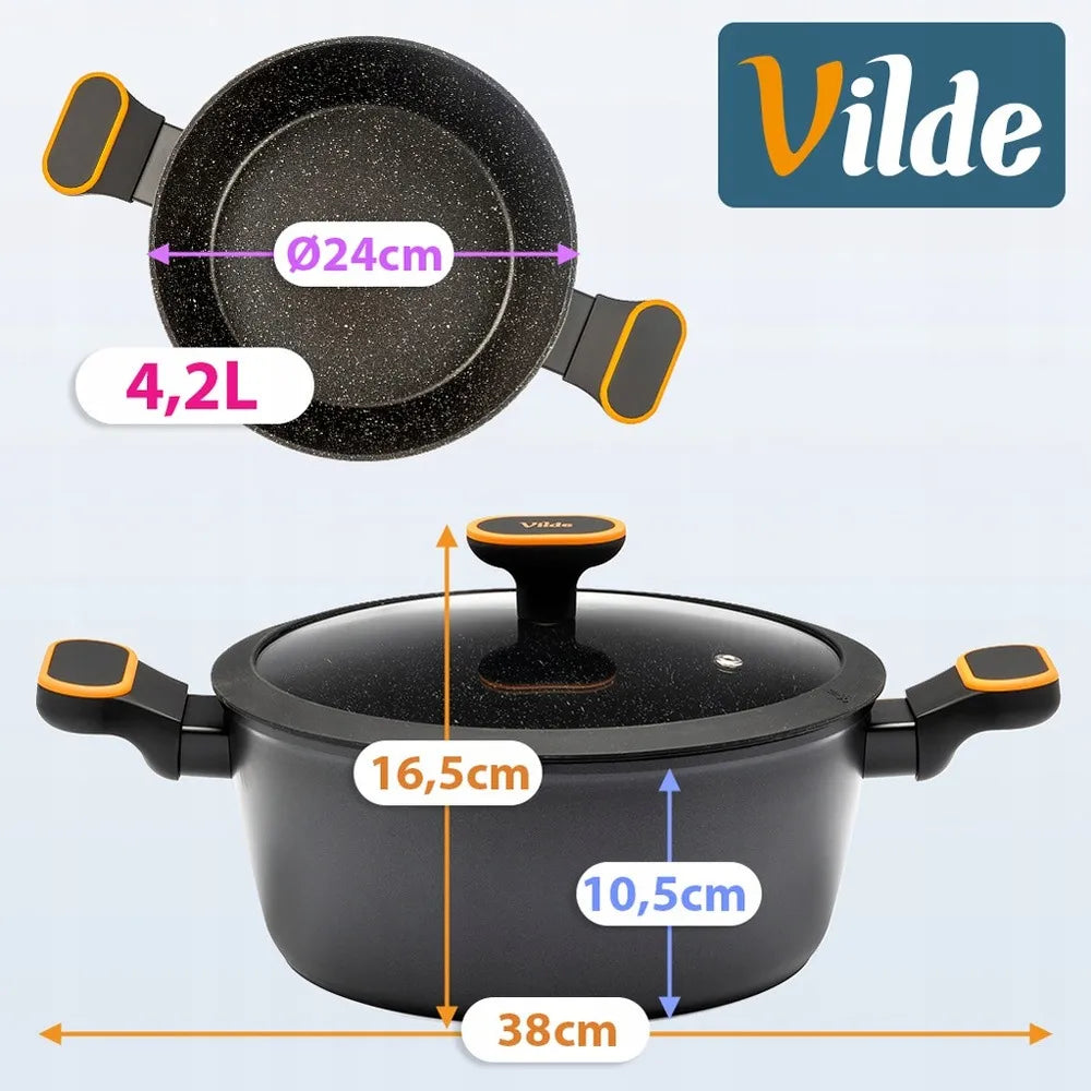 Granitinis puodas su dangčiu virimui ir troškinimui VILDE 24 cm 4,2 l