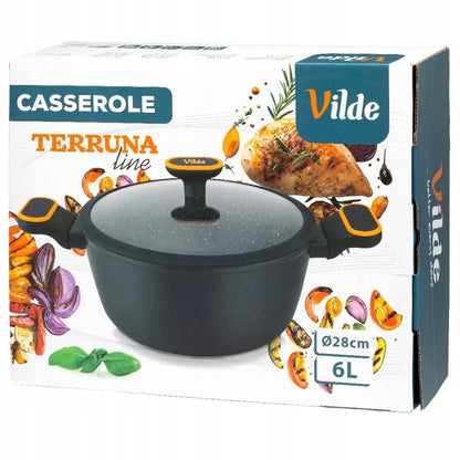 Granitinis puodas su dangčiu virimui ir troškinimui VILDE 28 cm 6L