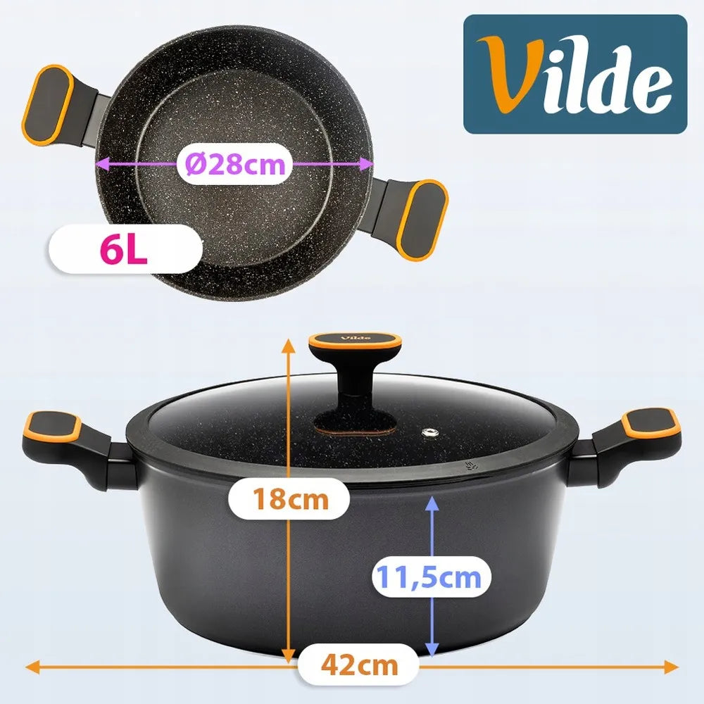 Granitinis puodas su dangčiu virimui ir troškinimui VILDE 28 cm 6L