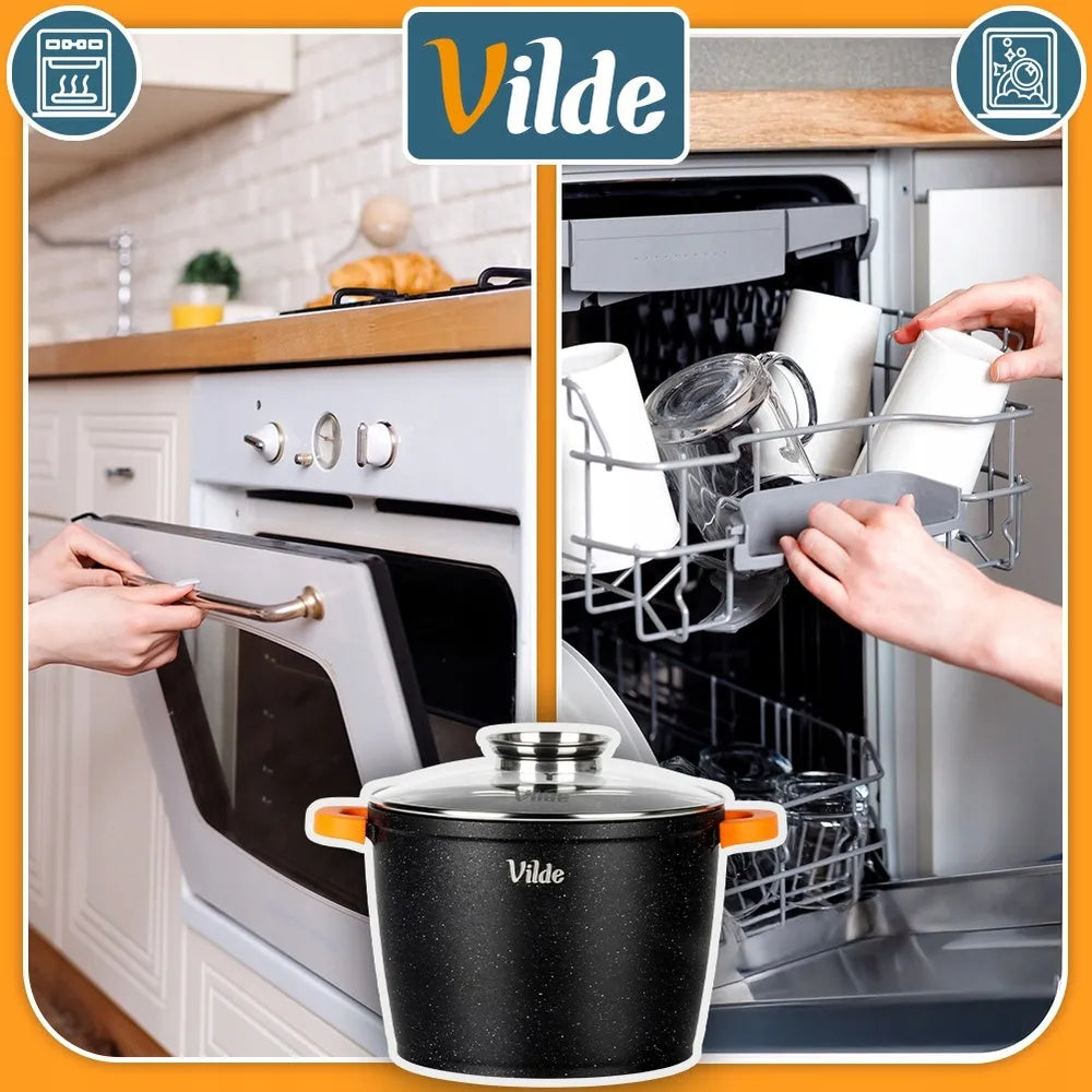 GRANITINIS puodas su dangčiu virimui, troškinimui ir kepimui 24 cm 6,7 l