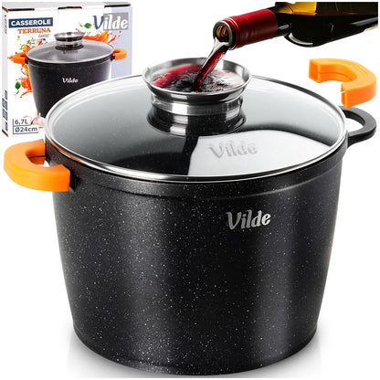 GRANITINIS puodas su dangčiu virimui, troškinimui ir kepimui 24 cm 6,7 l