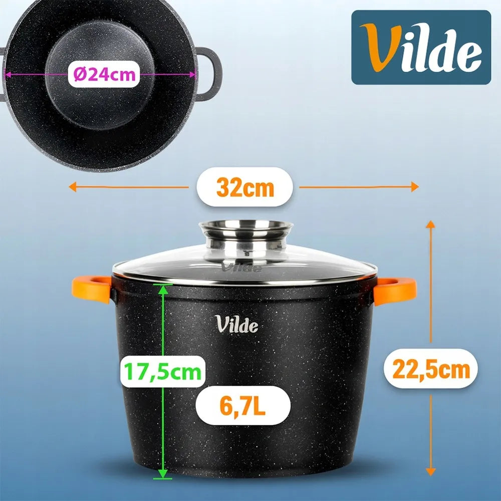GRANITINIS puodas su dangčiu virimui, troškinimui ir kepimui 24 cm 6,7 l