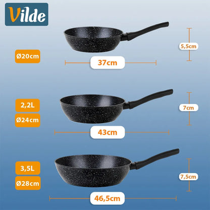 Granito puodų rinkinys Vilde, keptuvė ir prikaistuvis, 9 dalių, juodas
