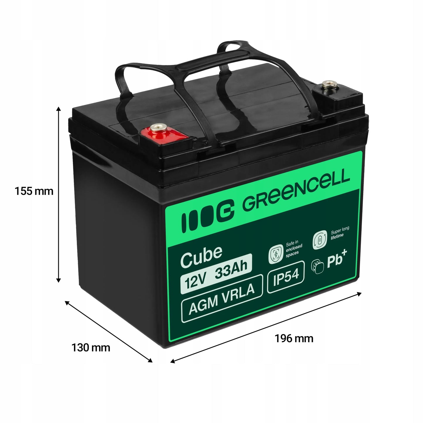 Greencell AGM akumuliatorius 12V 33Ah VRLA priežiūros nereikalaujantis žaislams, kasos aparatams, vejapjovėms ir signalizacijoms