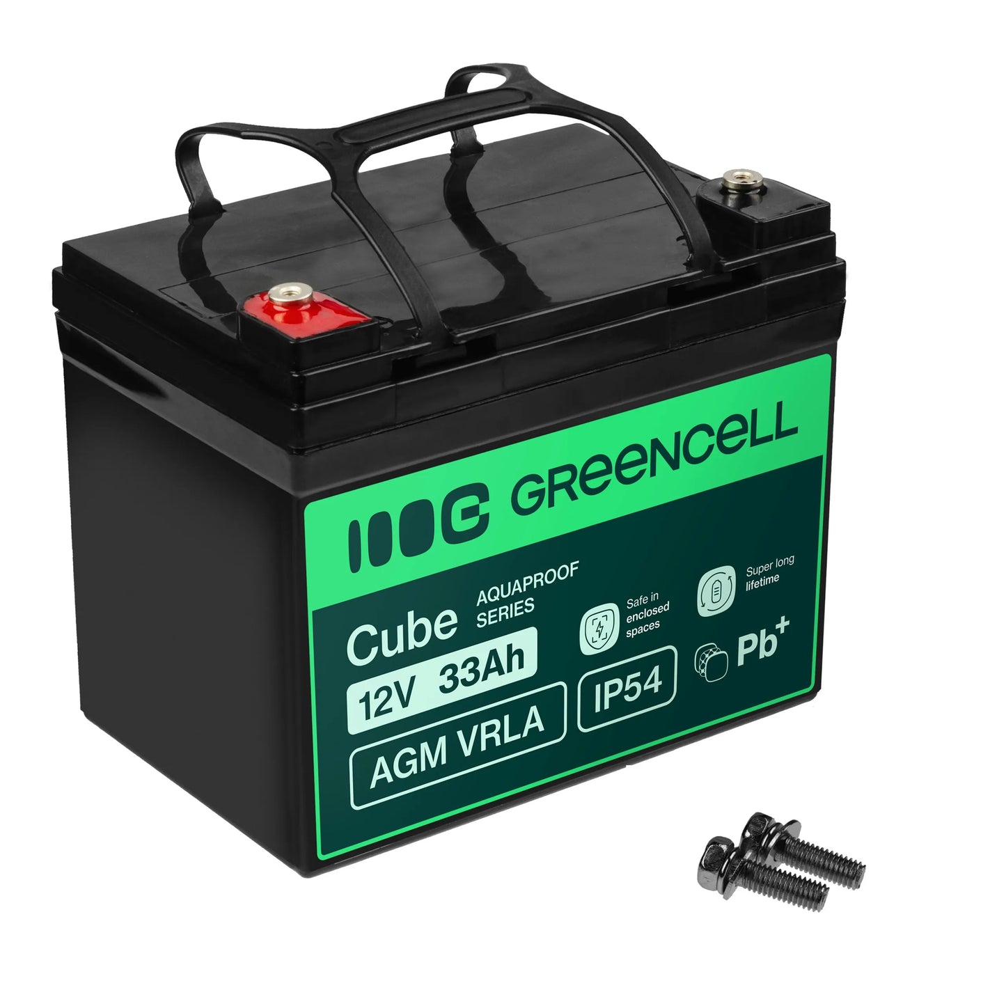 Greencell AGM akumuliatorius 12V 33Ah VRLA priežiūros nereikalaujantis žaislams, kasos aparatams, vejapjovėms ir signalizacijoms