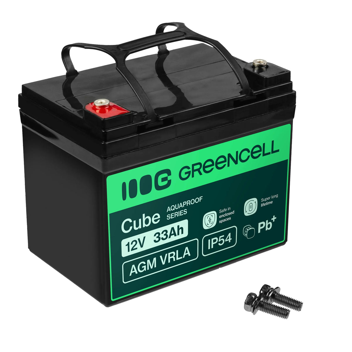 Greencell AGM akumuliatorius 12V 33Ah VRLA priežiūros nereikalaujantis žaislams, kasos aparatams, vejapjovėms ir signalizacijoms