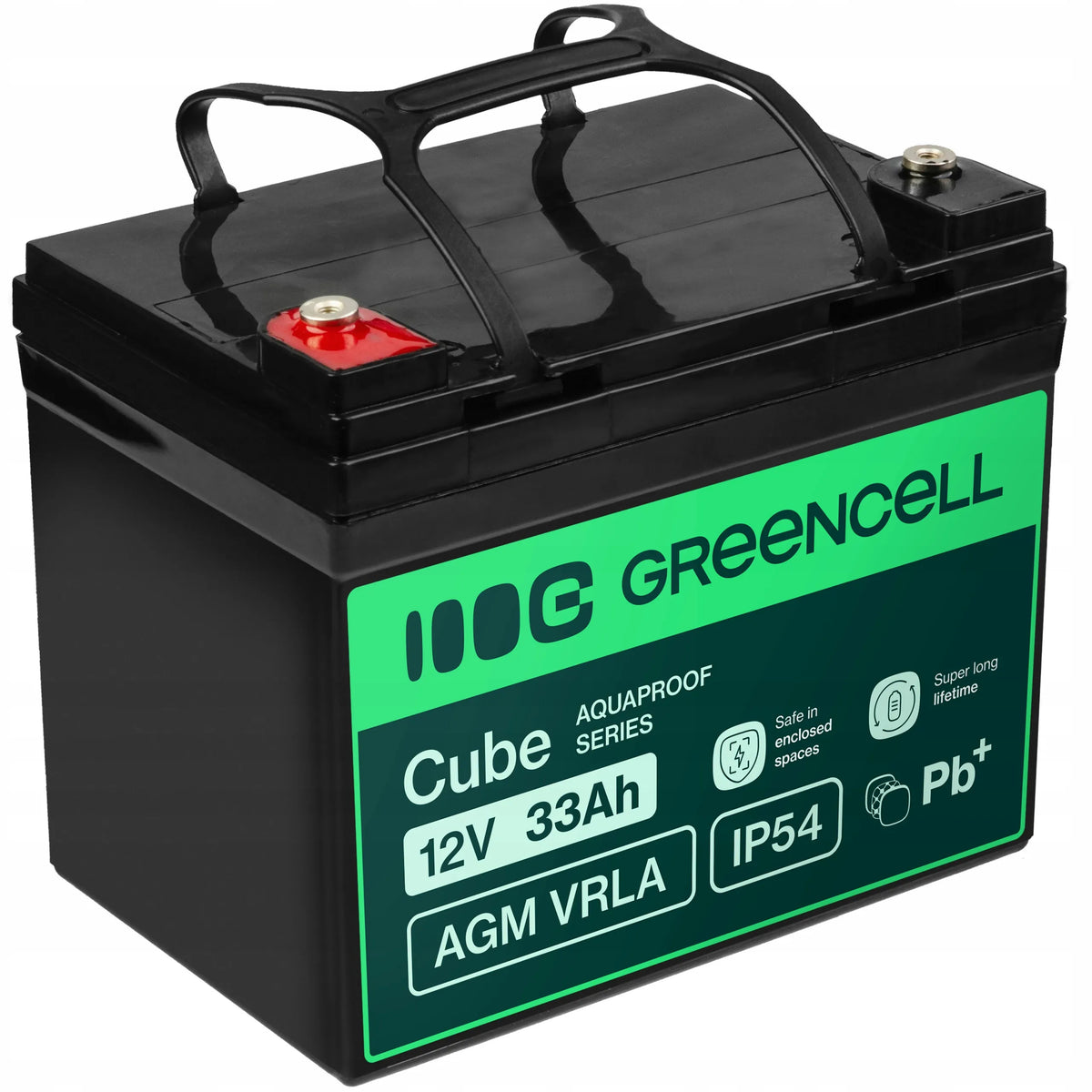 Greencell AGM akumuliatorius 12V 33Ah VRLA priežiūros nereikalaujantis žaislams, kasos aparatams, vejapjovėms ir signalizacijoms