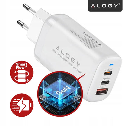 Greitas tinklo įkroviklis USB 2x USB-C „Alogy“ 65W QC PD
