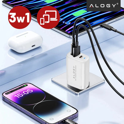 Greitas tinklo įkroviklis USB 2x USB-C „Alogy“ 65W QC PD