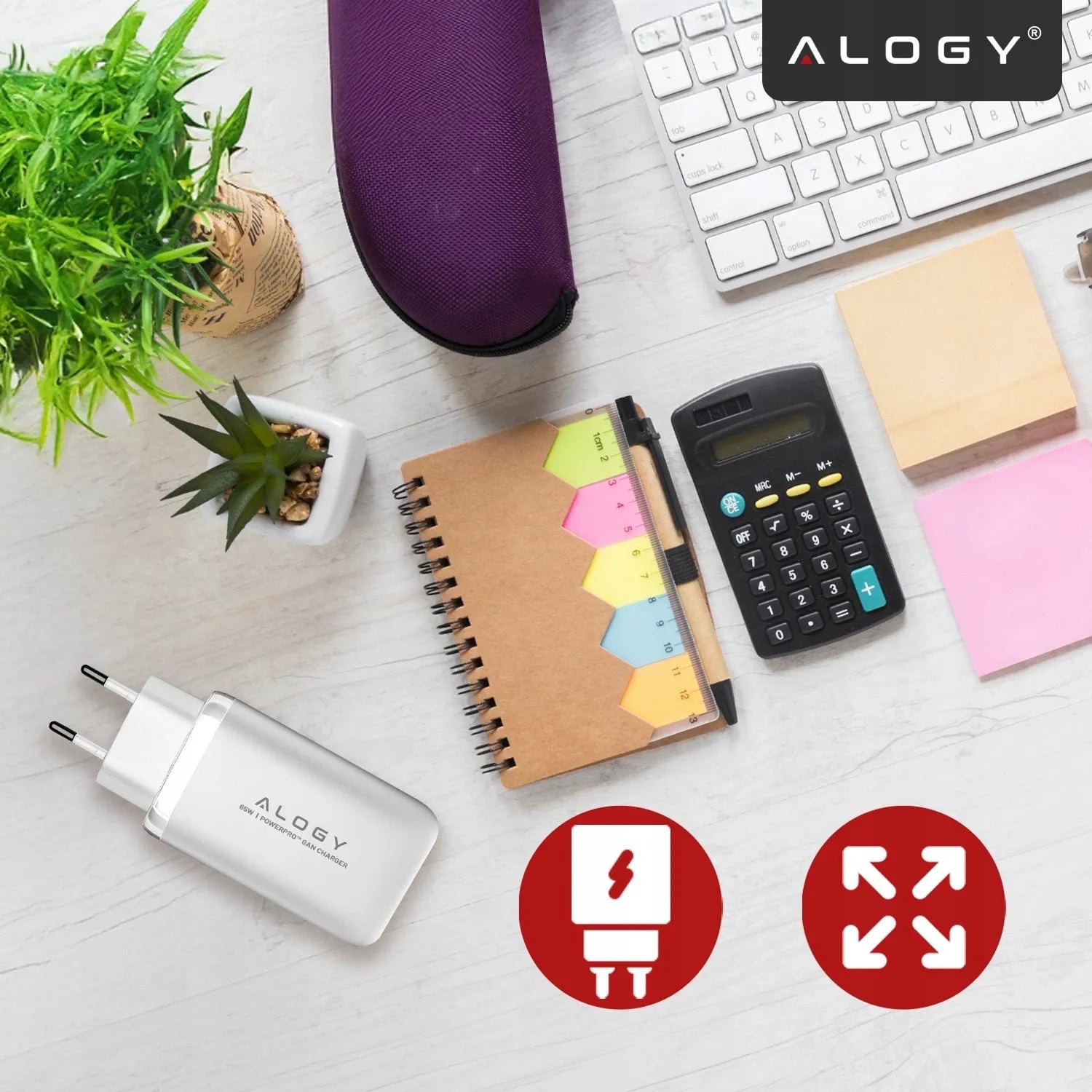 Greitas tinklo įkroviklis USB 2x USB-C „Alogy“ 65W QC PD