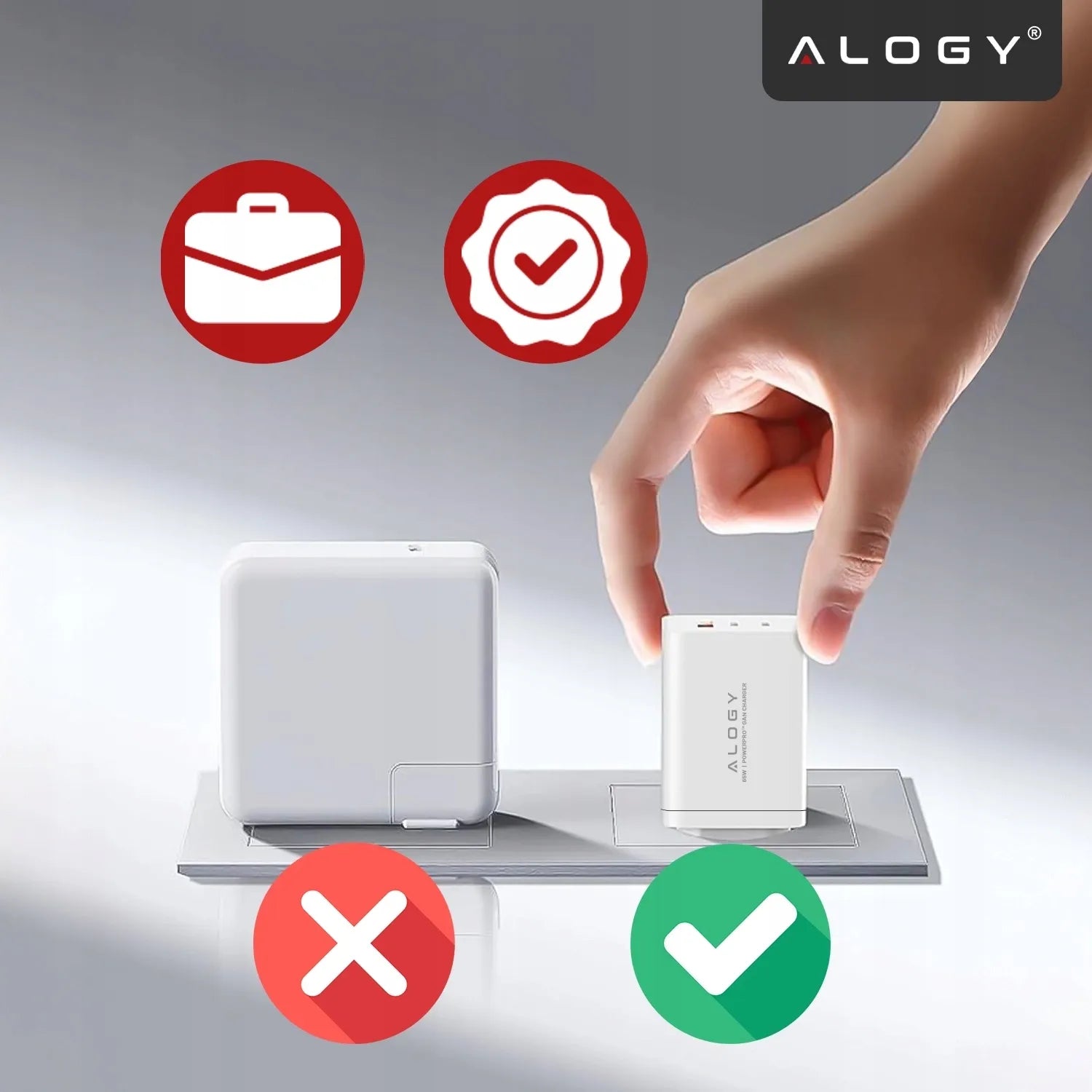 Greitas tinklo įkroviklis USB 2x USB-C „Alogy“ 65W QC PD