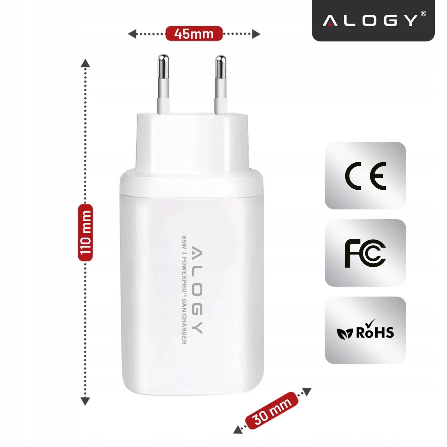 Greitas tinklo įkroviklis USB 2x USB-C „Alogy“ 65W QC PD