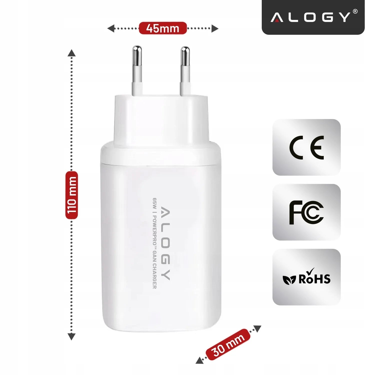 Greitas tinklo įkroviklis USB 2x USB-C „Alogy“ 65W QC PD