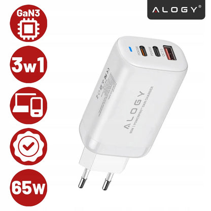 Greitas tinklo įkroviklis USB 2x USB-C „Alogy“ 65W QC PD