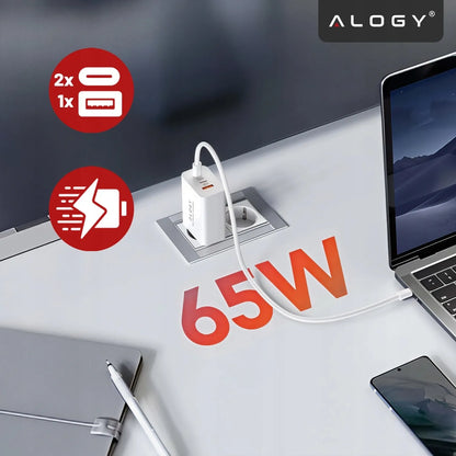 Greitas tinklo įkroviklis USB 2x USB-C „Alogy“ 65W QC PD