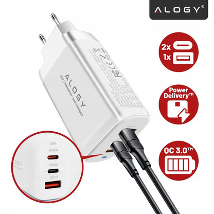 Greitas tinklo įkroviklis USB 2x USB-C „Alogy“ 65W QC PD
