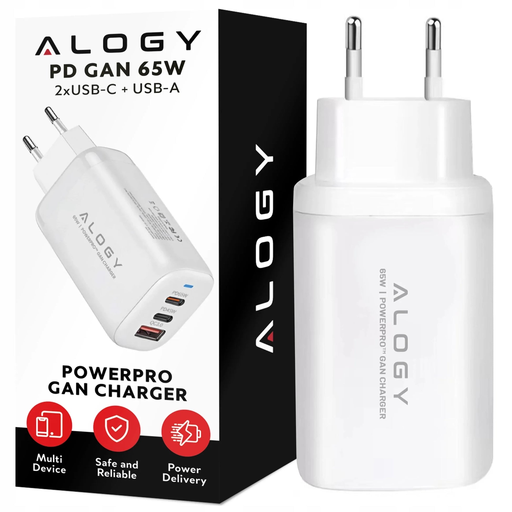Greitas tinklo įkroviklis USB 2x USB-C „Alogy“ 65W QC PD