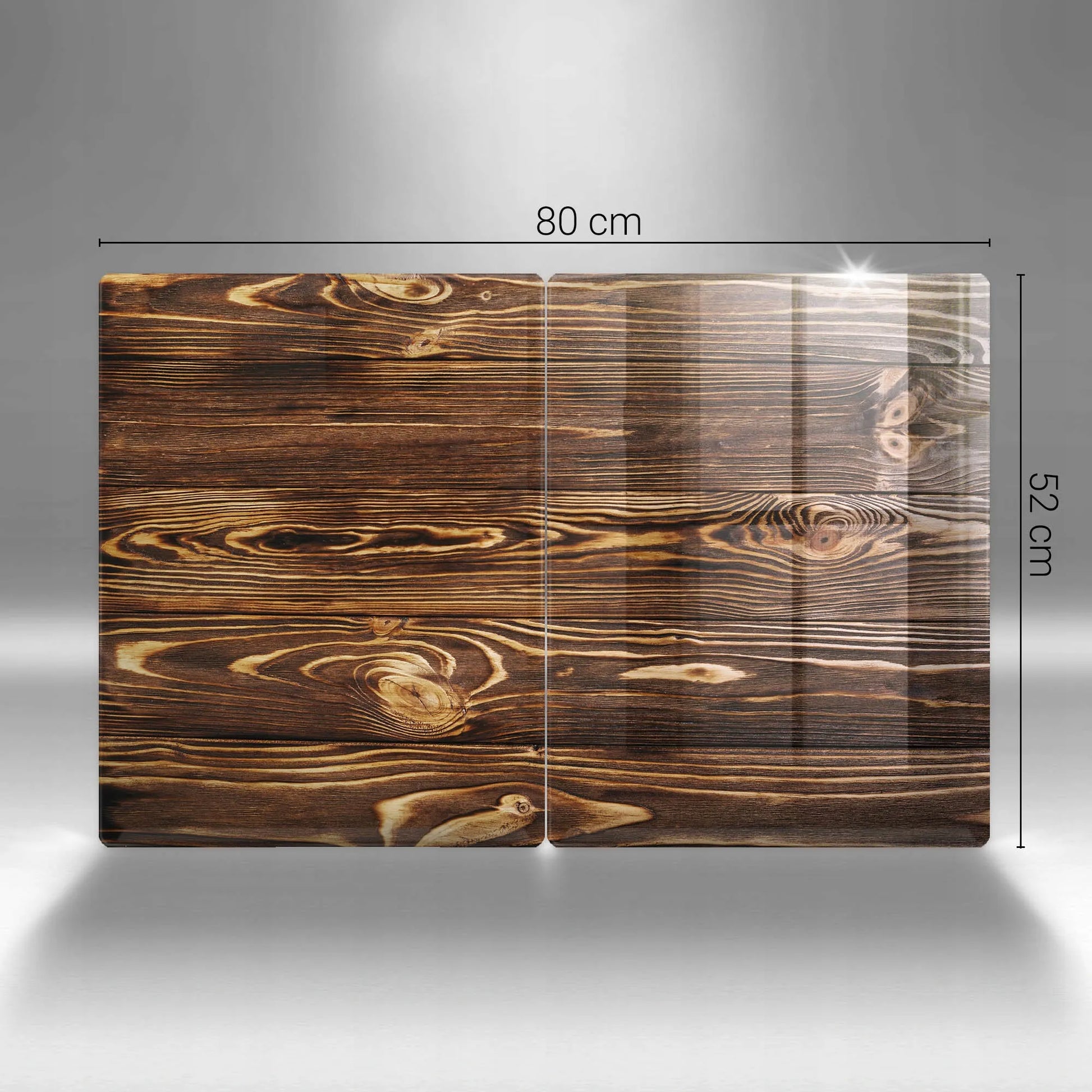 Grūdinto stiklo virtuvinės pjaustymo lentelės su medžio tekstūros grafika 2 x 40 x 52 cm