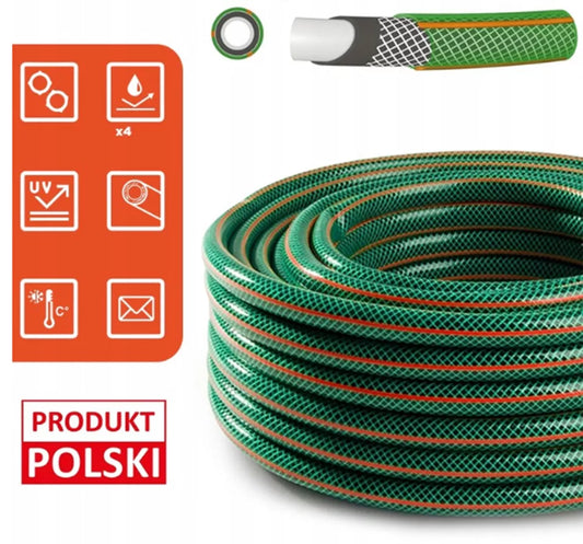 Guminė sodo žarna, 1/2", 50 m, 4 sluoksnių, armuota, pagaminta Lenkijoje