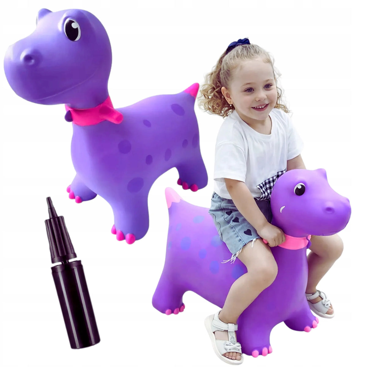 Guminis šokinėjantis dinozauras vaikams, 60 cm, su pompa