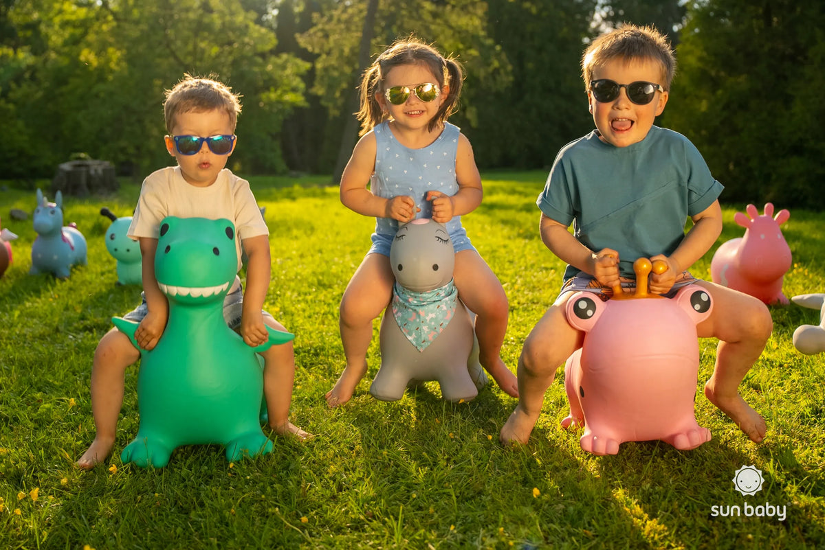 Guminis šokliukas vaikams su pompa „Sun Baby“, rožinė karvutė, nuo 12 mėn.