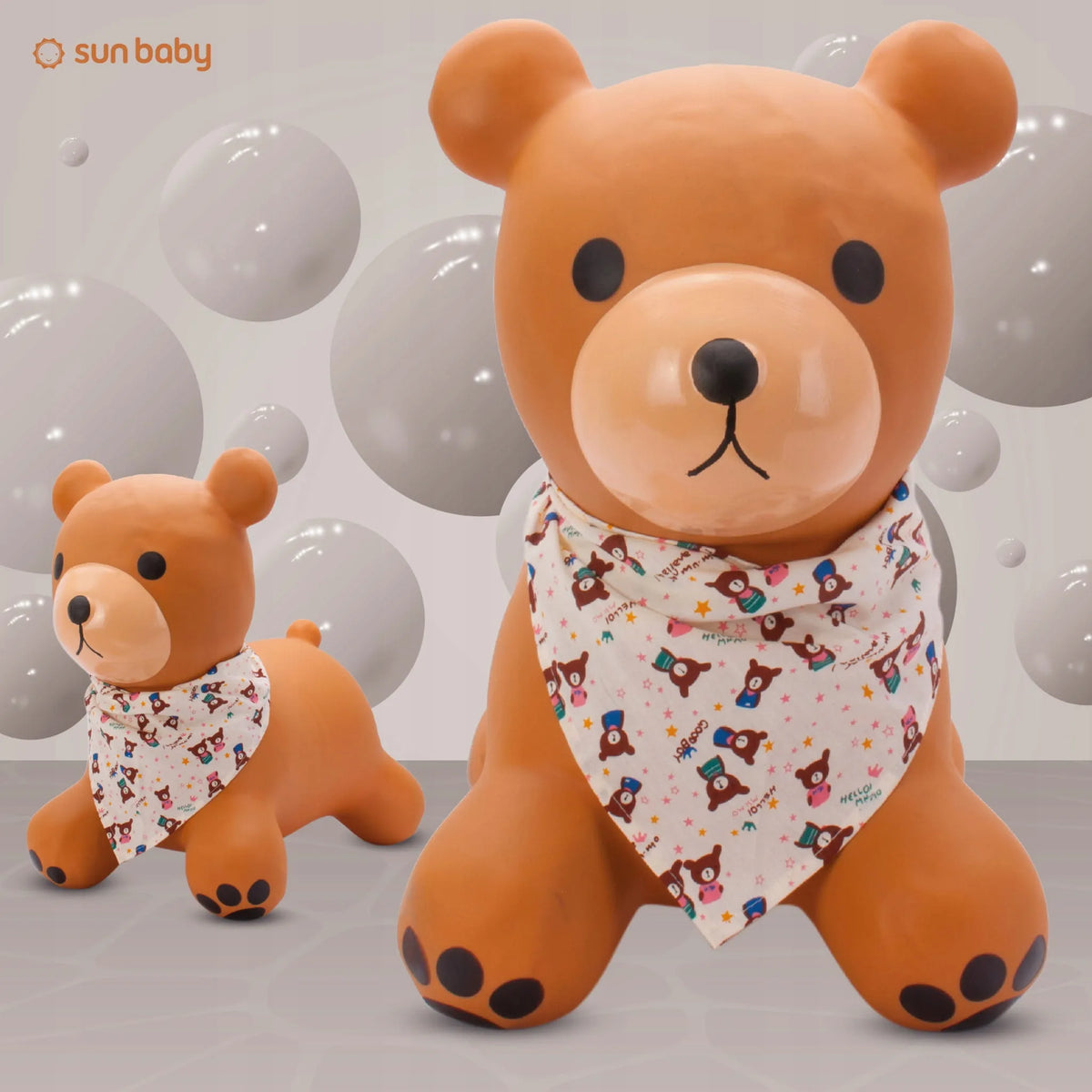 Guminis šokliukas vaikams „Sun Baby Teddy“ su pompa ir bandana