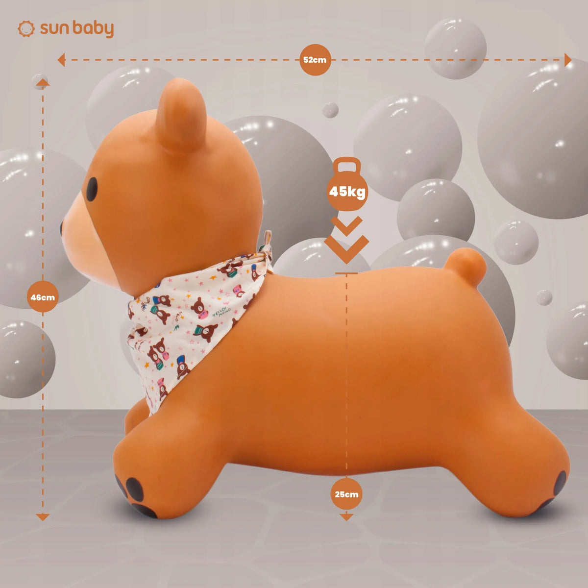Guminis šokliukas vaikams „Sun Baby Teddy“ su pompa ir bandana