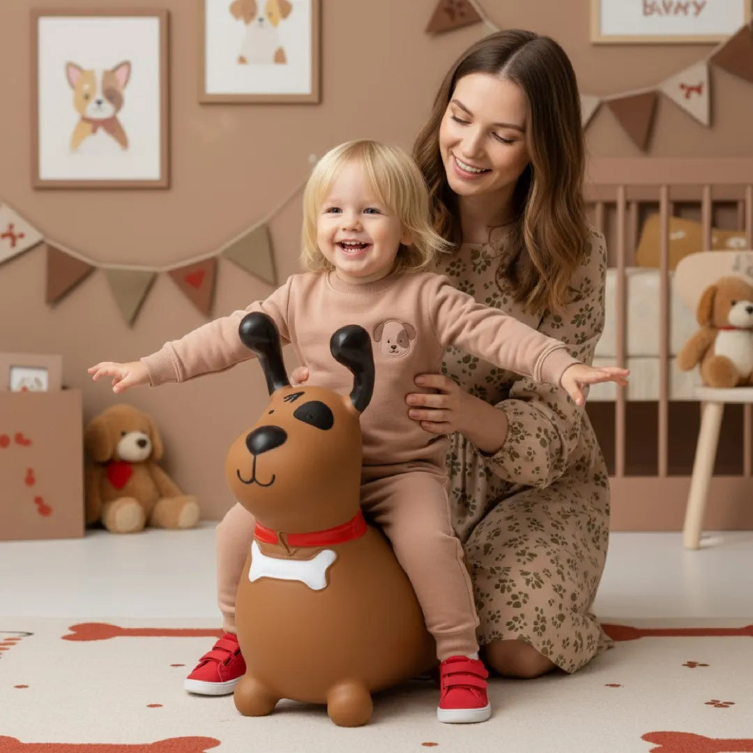 Guminis vaikiškas šokliukas REKSIO su pompa, rudas, nuo 12 mėn. | Sun Baby