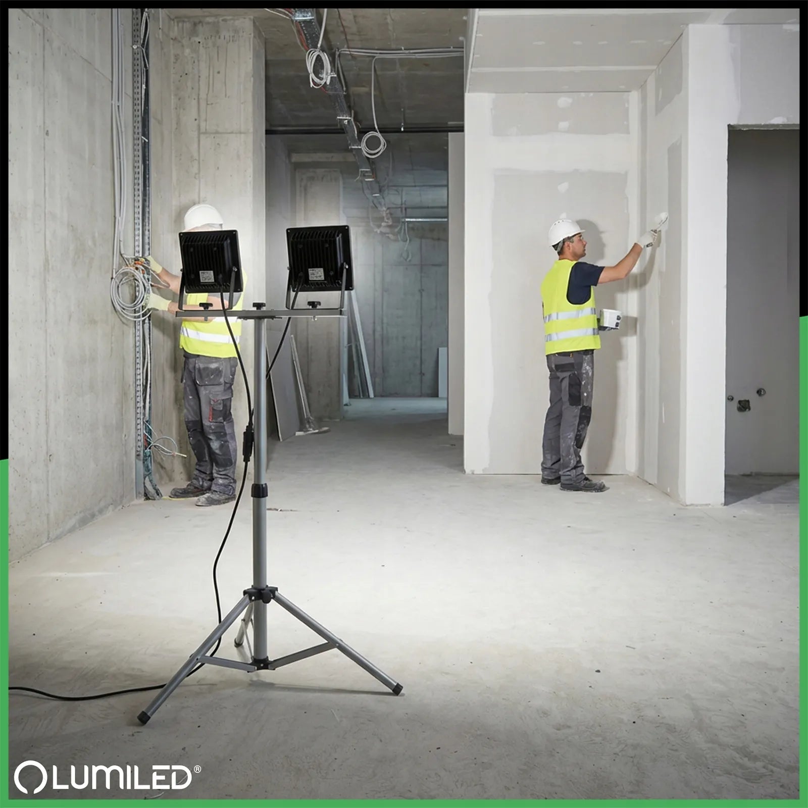 HALOGENINIS prožektorių rinkinys LED LEMPA ant stovo 2x50W darbinis STATYBINIS GALINGAS