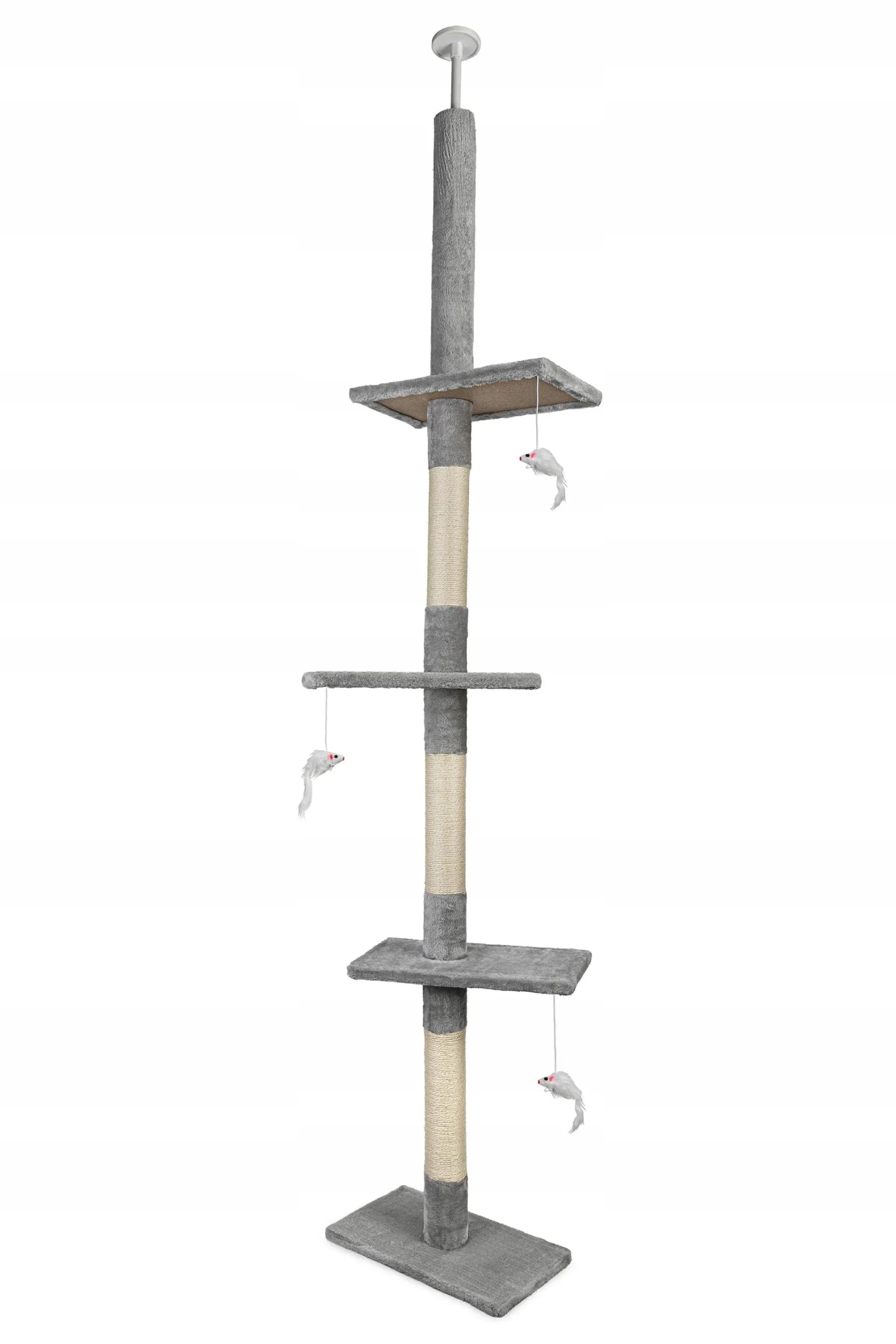 Happet draskyklė katėms, guolis, medis, stulpas, bokštas, 220-285x44x25 cm, šviesiai pilka