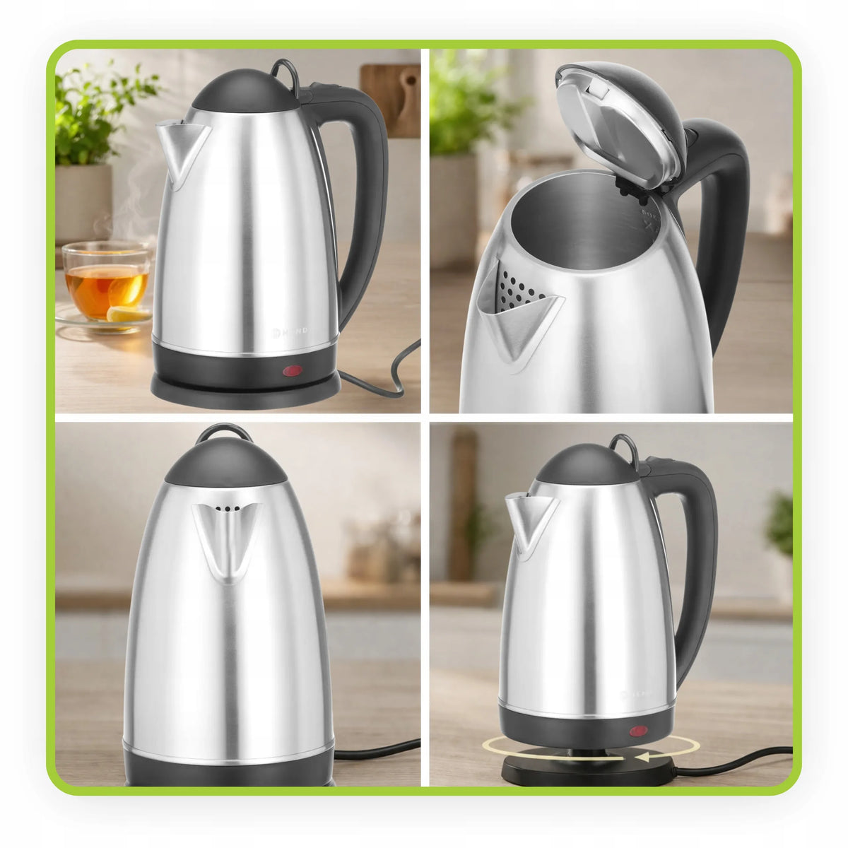 HENDI belaidis elektrinis virdulys 2,5 l, 2150 W, sidabrinis ir pilkas, plieninis