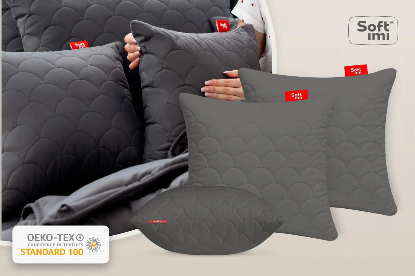 Hipoalerginė pagalvė 2x40x40cm miego komplektas dygsniuota pilka iš Lenkijos