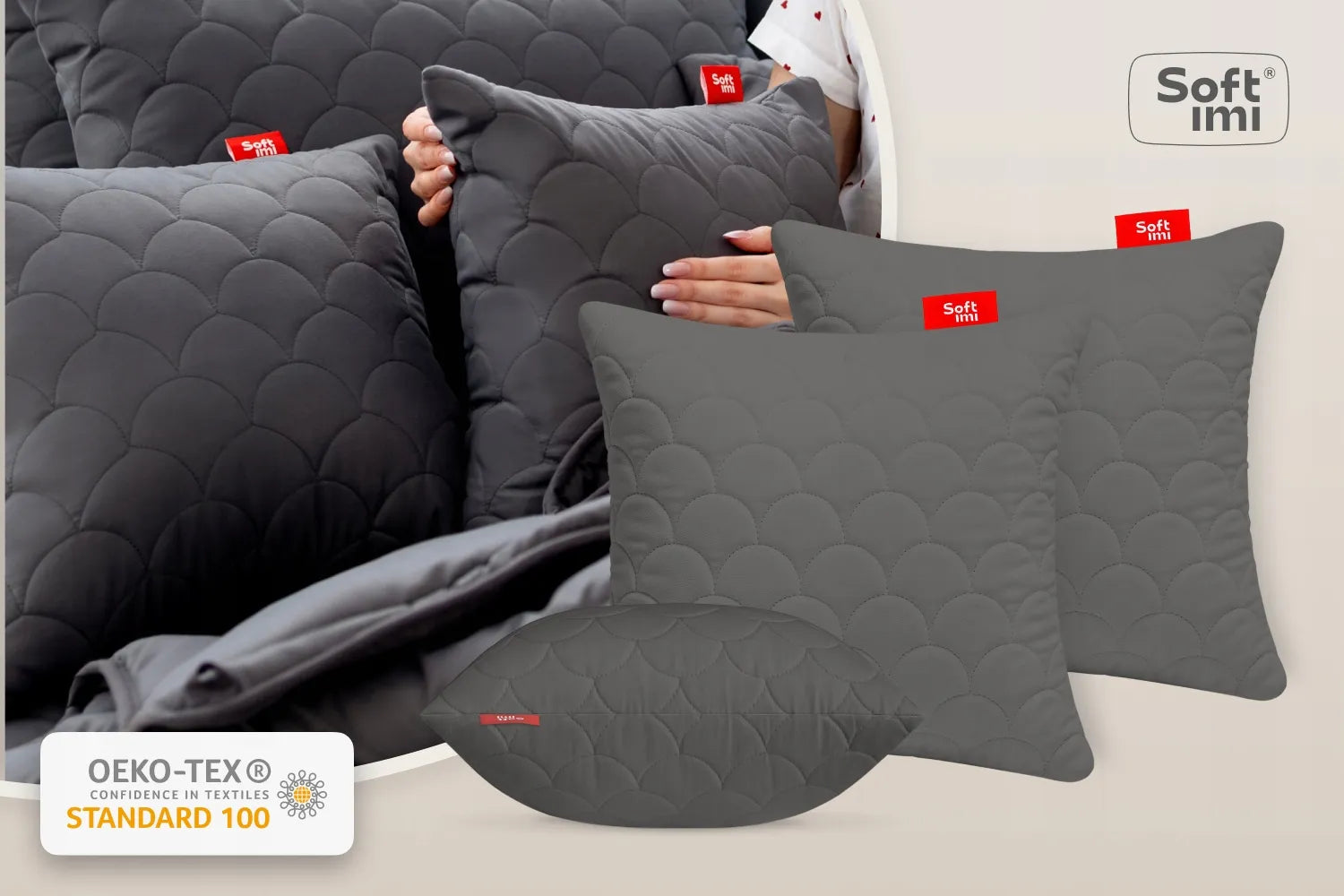 Hipoalerginė pagalvė 2x40x40cm miego komplektas dygsniuota pilka iš Lenkijos